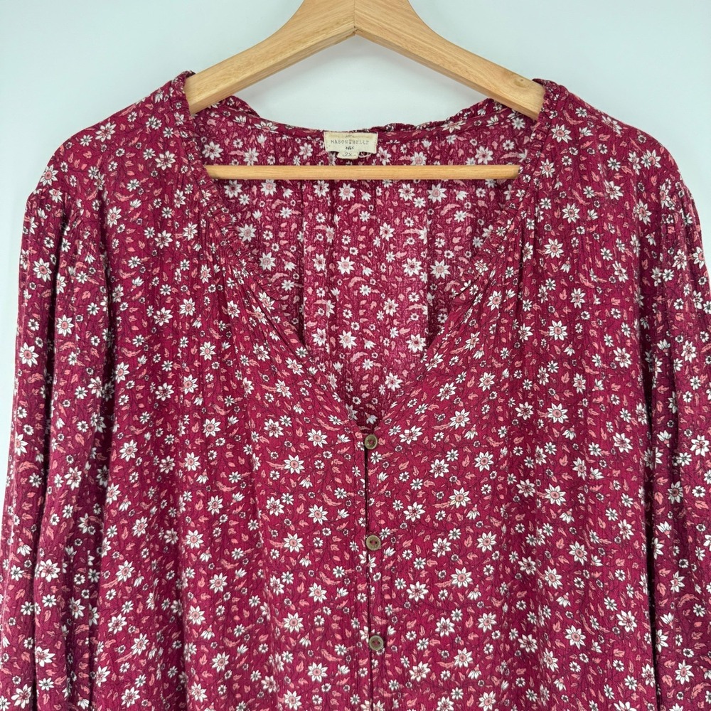 Mason & Belle Blouse 2X Red Floral Button Front Boho Cottagecore Peasant Top - Picture 3 of 14